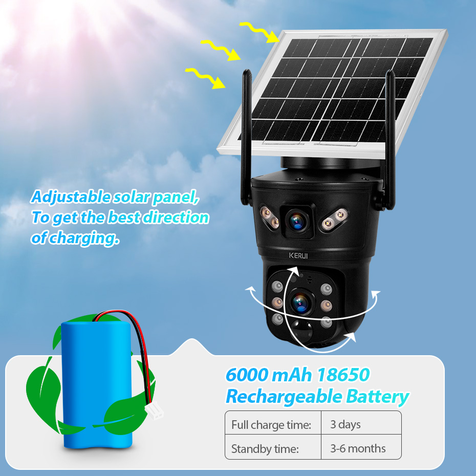 Home Security Video - KERUI 6MP 4G SIM WiFi Solar